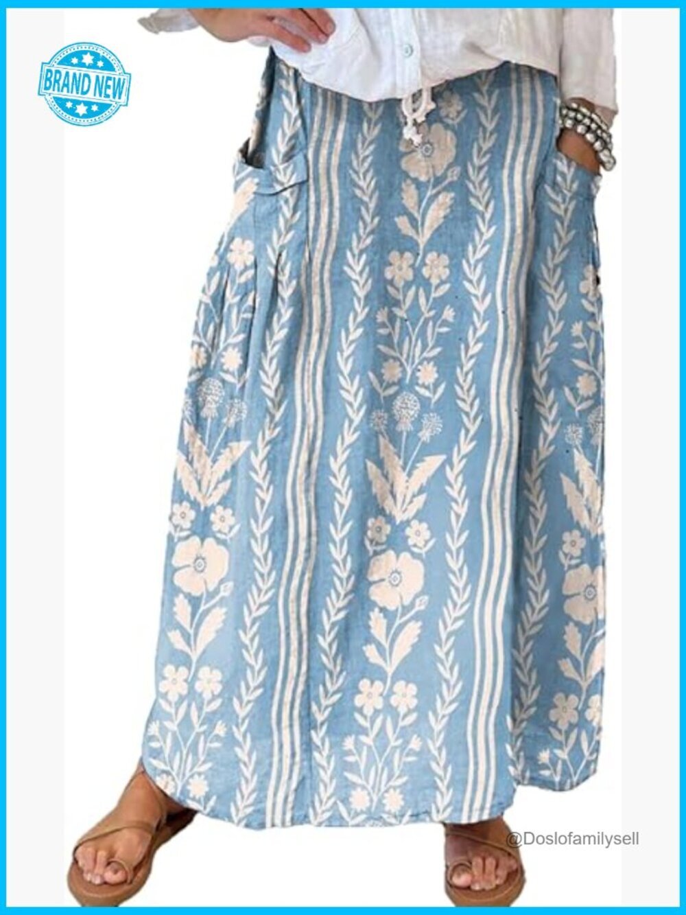 High Waist Maxi Skirt A-Line Cotton Long Skirt with Pockets Flowy Boho